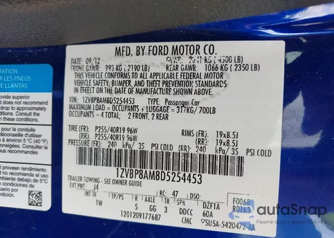 2013 Ford Mustang V6 из США, поврежденный, VIN 1ZVBP8AM8D5254453